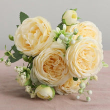 Load image into Gallery viewer, Beautiful Rose Peony Artificial Silk Eucalyptus Fake Flowers Small bouquet Flores Home Party Spring Wedding Decoration Artificial Silk Rose Flower Bouquet Lifelike Fake Rose for Wedding Home Party Decoration Event Gift