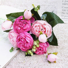Load image into Gallery viewer, Beautiful Rose Peony Artificial Silk Eucalyptus Fake Flowers Small bouquet Flores Home Party Spring Wedding Decoration Artificial Silk Rose Flower Bouquet Lifelike Fake Rose for Wedding Home Party Decoration Event Gift