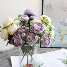 Load image into Gallery viewer, Beautiful Rose Peony Artificial Silk Eucalyptus Fake Flowers Small bouquet Flores Home Party Spring Wedding Decoration Artificial Silk Rose Flower Bouquet Lifelike Fake Rose for Wedding Home Party Decoration Event Gift