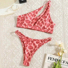 Load image into Gallery viewer, Beautiful Women Rose Red Bikini Female Swimsuit Women Swimwear Two-pieces Bikini Set One Shoulder Bathing Suit Women's One Shoulder Bikini Set High Waist Swimsuit Two Piece Halter Push Up Bathing Suit