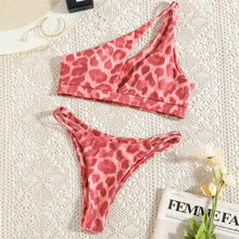 Load image into Gallery viewer, Beautiful Women Rose Red Bikini Female Swimsuit Women Swimwear Two-pieces Bikini Set One Shoulder Bathing Suit Women's One Shoulder Bikini Set High Waist Swimsuit Two Piece Halter Push Up Bathing Suit