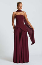 Load image into Gallery viewer, Cherry Lacquer Maliyah Maxi Dress with Chiffon Skirt & Scarf
