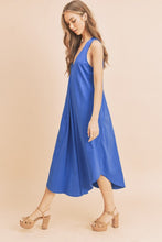 Load image into Gallery viewer, New Summer Front Pleat Detail V-Neck Sleeveless Midi Dress–Elegant, Feminine & Versatile Dress with Pleat Detailing, V-Neckline & Sleeveless Design for Both Casual & Formal Occasions