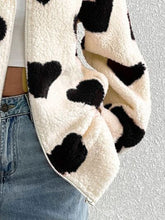 Load image into Gallery viewer, Cute Heart Zip Up Drop Shoulder Furry Jacket Cozy & Trendy Cold-Weather Essential Warm Soft Winter Jacket For Your Girl