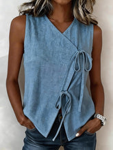 Load image into Gallery viewer, Bow-Tied V-Neck Sleeveless Tank Top – 5 Colors, S–XXL