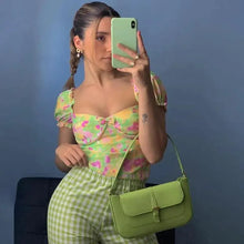 Load image into Gallery viewer, Best Fashion Floral Print Ruffle Short Sleeve Crop Top Sexy Streetwear Flatering Tops Cute Summer Top