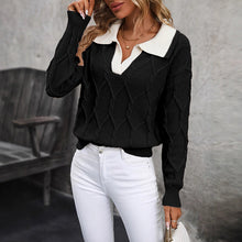 Load image into Gallery viewer, 🧶 Women’s Lapel V-Neck Color-Block Long-Sleeve Pullover Sweater