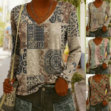 Load image into Gallery viewer, Women's Ethnic Print V-Neck Long-Sleeve Pullover Top