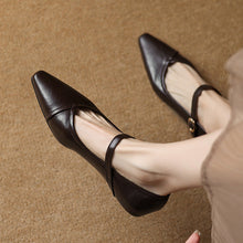 Load image into Gallery viewer, Women's Pointed Toe Low Square Heel Buckle Flats – Floral Detail Dress Shoes