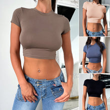 Load image into Gallery viewer, Women's Slim Fit Midriff-Baring Short Sleeve Crop Top