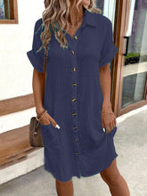 Load image into Gallery viewer, Women's Shirt Dress – V-Neck Button-Front A-Line Dress