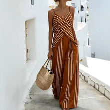 Load image into Gallery viewer, Women's Striped V-Neck Sleeveless Two-Piece Set