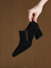Load image into Gallery viewer, Women's Suede Pointed Toe Chunky Heel Pumps – Deep Vamp Low Heel