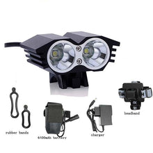 Load image into Gallery viewer, Bicycle Front Light Super Bright Bike Light Road Cycling Headlight 6400mAh Battery Pack Charger Bicycle Light USB Rechargeable Bike Headlight Set Install In Seconds Without Tools Powerful Bike Headlight