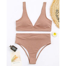 Load image into Gallery viewer, Bikini High Waist Swimwear Women's Swimsuits Push Up Ribbed Bathing Suits Black V-Neck Bikinis Set High Waist Tummy Control Bathing Suits For Women Deep V Neck Black Comfortable Beachwear