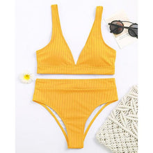 Load image into Gallery viewer, Bikini High Waist Swimwear Women's Swimsuits Push Up Ribbed Bathing Suits Black V-Neck Bikinis Set High Waist Tummy Control Bathing Suits For Women Deep V Neck Black Comfortable Beachwear