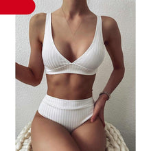 Load image into Gallery viewer, Bikini High Waist Swimwear Women's Swimsuits Push Up Ribbed Bathing Suits Black V-Neck Bikinis Set High Waist Tummy Control Bathing Suits For Women Deep V Neck Black Comfortable Beachwear