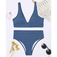 Load image into Gallery viewer, Bikini High Waist Swimwear Women's Swimsuits Push Up Ribbed Bathing Suits Black V-Neck Bikinis Set High Waist Tummy Control Bathing Suits For Women Deep V Neck Black Comfortable Beachwear