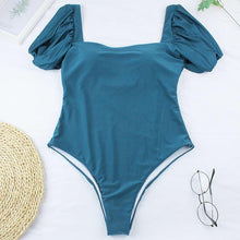 Load image into Gallery viewer, Bikini New 2 Piece Women Swimsuit Women's High Waist Bikini Set Fashion Puff Sleeve Swimwear Set Bathing Suits Solid Color Short Puff Sleeve Summer High Waist Cut Backless Bathing Suit Beachwear