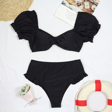 Load image into Gallery viewer, Bikini New 2 Piece Women Swimsuit Women's High Waist Bikini Set Fashion Puff Sleeve Swimwear Set Bathing Suits Solid Color Short Puff Sleeve Summer High Waist Cut Backless Bathing Suit Beachwear