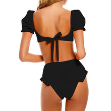 Load image into Gallery viewer, Bikini New 2 Piece Women Swimsuit Women's High Waist Bikini Set Fashion Puff Sleeve Swimwear Set Bathing Suits Solid Color Short Puff Sleeve Summer High Waist Cut Backless Bathing Suit Beachwear