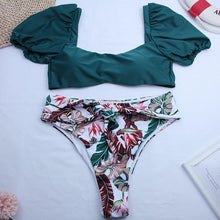 Load image into Gallery viewer, Bikini New 2 Piece Women Swimsuit Women's High Waist Bikini Set Fashion Puff Sleeve Swimwear Set Bathing Suits Solid Color Short Puff Sleeve Summer High Waist Cut Backless Bathing Suit Beachwear