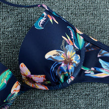 Load image into Gallery viewer, Bikini Push Up New Swimwear Women Print Floral Bikinis Set Swimsuit Bathing Suit Two Piece Summer Beach Wear Floral Leaf Print Bikini Set Padded Lace Up Straps Bikini Beach Swimsuit