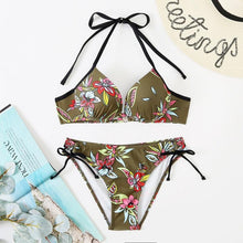 Load image into Gallery viewer, Bikini Push Up New Swimwear Women Print Floral Bikinis Set Swimsuit Bathing Suit Two Piece Summer Beach Wear Floral Leaf Print Bikini Set Padded Lace Up Straps Bikini Beach Swimsuit