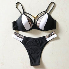 Load image into Gallery viewer, Bikini Push Up Swimsuit Female Swimwear Women Two-pieces Bikini set Bra Cup Bather Bathing Suit Swim Lady Triangle Bikini T-Back 2 Pieces Bandeau Swimsuit V Neck Swimwear Halter Push Up Bathing Suit