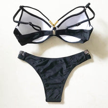 Load image into Gallery viewer, Bikini Push Up Swimsuit Female Swimwear Women Two-pieces Bikini set Bra Cup Bather Bathing Suit Swim Lady Triangle Bikini T-Back 2 Pieces Bandeau Swimsuit V Neck Swimwear Halter Push Up Bathing Suit