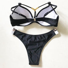 Load image into Gallery viewer, Bikini Push Up Swimsuit Female Swimwear Women Two-pieces Bikini set Bra Cup Bather Bathing Suit Swim Lady Triangle Bikini T-Back 2 Pieces Bandeau Swimsuit V Neck Swimwear Halter Push Up Bathing Suit