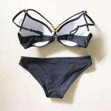 Load image into Gallery viewer, Bikini Push Up Swimsuit Female Swimwear Women Two-pieces Bikini set Bra Cup Bather Bathing Suit Swim Lady Triangle Bikini T-Back 2 Pieces Bandeau Swimsuit V Neck Swimwear Halter Push Up Bathing Suit