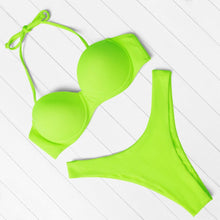 Load image into Gallery viewer, Bikini Set High Cut Solid Swimsuit Women Swimwear Push Up Bathing Suit Beachwear Leopard Bikini Women's Ribbed Underwire Bikini High Cut Bikini V Swimwear Butterfly Print High Leg Bikini Swimsuit