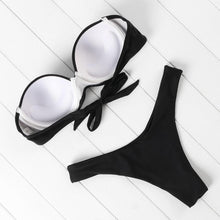 Load image into Gallery viewer, Bikini Set High Cut Solid Swimsuit Women Swimwear Push Up Bathing Suit Beachwear Leopard Bikini Women's Ribbed Underwire Bikini High Cut Bikini V Swimwear Butterfly Print High Leg Bikini Swimsuit