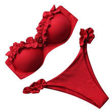 Load image into Gallery viewer, Bikini Set High Cut Solid Swimsuit Women Swimwear Push Up Bathing Suit Beachwear Leopard Bikini Women's Ribbed Underwire Bikini High Cut Bikini V Swimwear Butterfly Print High Leg Bikini Swimsuit