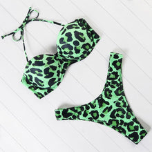 Load image into Gallery viewer, Bikini Set High Cut Solid Swimsuit Women Swimwear Push Up Bathing Suit Beachwear Leopard Bikini Women's Ribbed Underwire Bikini High Cut Bikini V Swimwear Butterfly Print High Leg Bikini Swimsuit