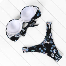 Load image into Gallery viewer, Bikini Set High Cut Solid Swimsuit Women Swimwear Push Up Bathing Suit Beachwear Leopard Bikini Women's Ribbed Underwire Bikini High Cut Bikini V Swimwear Butterfly Print High Leg Bikini Swimsuit