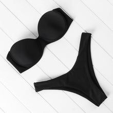 Load image into Gallery viewer, Bikini Set High Cut Solid Swimsuit Women Swimwear Push Up Bathing Suit Beachwear Leopard Bikini Women's Ribbed Underwire Bikini High Cut Bikini V Swimwear Butterfly Print High Leg Bikini Swimsuit