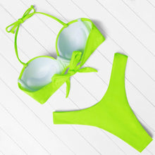 Load image into Gallery viewer, Bikini Set High Cut Solid Swimsuit Women Swimwear Push Up Bathing Suit Beachwear Leopard Bikini Women's Ribbed Underwire Bikini High Cut Bikini V Swimwear Butterfly Print High Leg Bikini Swimsuit