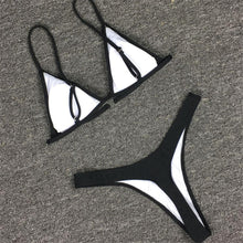 Load image into Gallery viewer, Bikini Set Swimsuit Small Cup High Cut Style Beach Solid Black White Micro Swimwear Thong Bikinis Women's Micro String Bikini Swimsuits Padded High Cut Bathing Suits