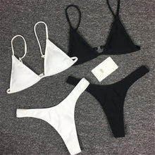 Load image into Gallery viewer, Bikini Set Swimsuit Small Cup High Cut Style Beach Solid Black White Micro Swimwear Thong Bikinis Women's Micro String Bikini Swimsuits Padded High Cut Bathing Suits