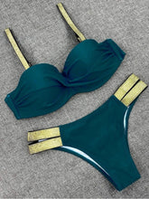 Load image into Gallery viewer, Bikini Sets Solid Color Swimsuit Mid-Waist Gather Cup Bikinis Women Swimwear Female Bathing Suits Beach wear Two Piece Swimsuits Triangle Bikini swimsuits for Women