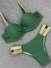 Load image into Gallery viewer, Bikini Sets Solid Color Swimsuit Mid-Waist Gather Cup Bikinis Women Swimwear Female Bathing Suits Beach wear Two Piece Swimsuits Triangle Bikini swimsuits for Women