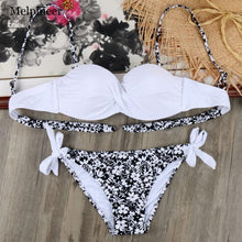 Load image into Gallery viewer, Bikini Solid Strappy Bandage Bikinis Set White Push Up Bikini Swimwear Swimsuit Bathing Suit Women's Ribbed Tie Bikini Adjustable Lace Up Bottom String Women Swimsuit