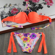 Load image into Gallery viewer, Bikini Solid Strappy Bandage Bikinis Set White Push Up Bikini Swimwear Swimsuit Bathing Suit Women's Ribbed Tie Bikini Adjustable Lace Up Bottom String Women Swimsuit