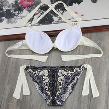 Load image into Gallery viewer, Bikini Solid Strappy Bandage Bikinis Set White Push Up Bikini Swimwear Swimsuit Bathing Suit Women's Ribbed Tie Bikini Adjustable Lace Up Bottom String Women Swimsuit