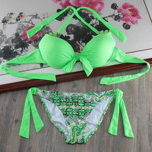 Load image into Gallery viewer, Bikini Solid Strappy Bandage Bikinis Set White Push Up Bikini Swimwear Swimsuit Bathing Suit Women's Ribbed Tie Bikini Adjustable Lace Up Bottom String Women Swimsuit