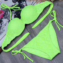 Load image into Gallery viewer, Bikini Solid Strappy Bandage Bikinis Set White Push Up Bikini Swimwear Swimsuit Bathing Suit Women's Ribbed Tie Bikini Adjustable Lace Up Bottom String Women Swimsuit