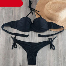 Load image into Gallery viewer, Bikini Solid Strappy Bandage Bikinis Set White Push Up Bikini Swimwear Swimsuit Bathing Suit Women's Ribbed Tie Bikini Adjustable Lace Up Bottom String Women Swimsuit