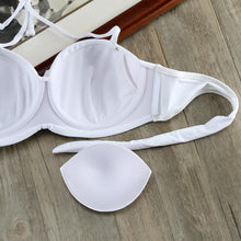 Load image into Gallery viewer, Bikini Solid Strappy Bandage Bikinis Set White Push Up Bikini Swimwear Swimsuit Bathing Suit Women's Ribbed Tie Bikini Adjustable Lace Up Bottom String Women Swimsuit